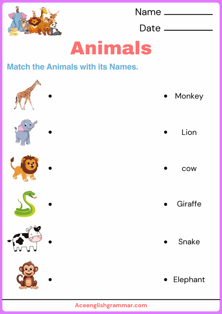 Animal Names Worksheets in English - AceEnglishGrammar