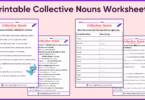 Collective nouns worksheets designed for kids to learn the names of groups of things and animals.
